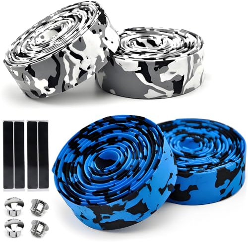 YqsIbth Bike Handlebar Tape, 4 Rolls Road Bike Handle Tape, Breathable Non-Slip Shock-Absorbent Bicycle Bar Tape for Road Bike and Urban Bikes with Handlebar Plugs(White Blue)