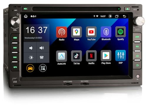 Erisin 7 8-Core 4GB+64GB Android 13 Radio Coche Bluetooth 2 DIN para VW Passat B5 Polo Jetta Sharan Golf 4 T5 Seat Skoda Superb Navegación GPS Carplay Android Auto WiFi Dab+ FM RDS OBD2 DSP Canbus