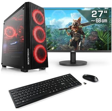 Gaming PC mit Windows 11 Home, AMD Ryzen 7 5700X 8X 3400 MHz, 1000 GB M.2 SSD, 32 GB DDR4-RAM, Radeon RX 7800XT, ASUS Mainbaord, USB 3.2, 27 Zoll WQHD, Tastatur/Maus-Set, M11520H