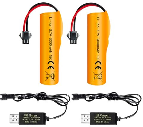 2PCS 3.7V 3000mAh Batterie avec SM-2P Plug & 2PCS Ligne de Chargement USB pour Voitures télécommandées DE42 DE44 DE45 DE68 Dérive Voitures Camions Jouets Racers Tout-Terrain