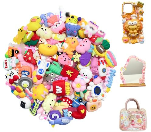 100Pcs Slime Charms | Cute Cartoon Bulk Flatback Resin Charms for DIY Crafts Making Jewelry, Ornament, Scrapbooking, Beads | Phone Charm Making Kit | DIY Slime Accessories - Random Non-Repeating Style