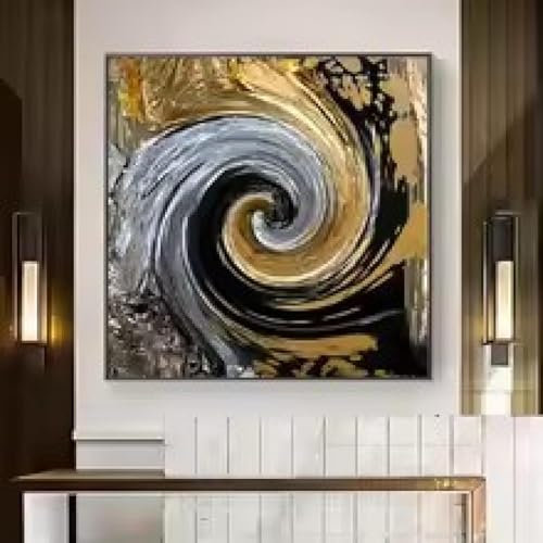 LMYCHENG Modernes abstraktes Tornado-Wandbild, Leinwandposter, Vortex Gold, Luxusdrucke, Kunstwerke, Gemälde für Wohnzimmerdekor, 20 x 20 cm, Rahmen
