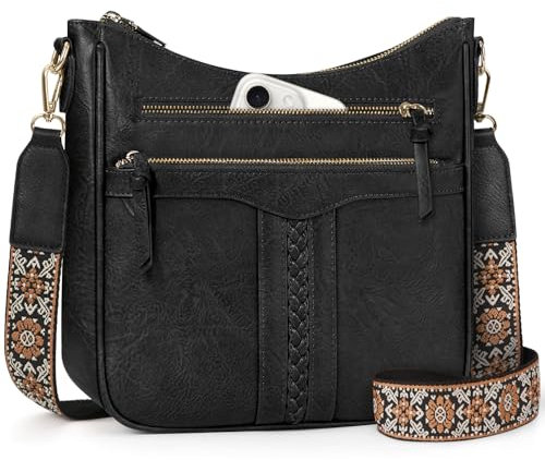 RAINSMORE Borsa Tracolla Donna Pelle PU Borsa a Tracolla con Cinghie Regolabili Staccabili Borse Tracolla Donna Scomparti Multipli Nero