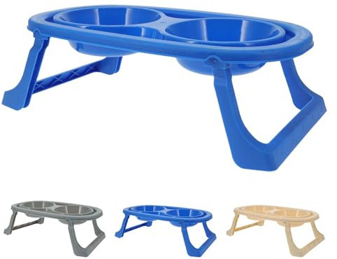 GEEZY Raised Cat & Dog Bowls with Stand – Elevated Design for Less Strain, 2 Bowls for Food & Water, Foldable & Stable, Easy to Clean, Food-Safe Plastic – Great Pet Essentials for Cats & Dogs