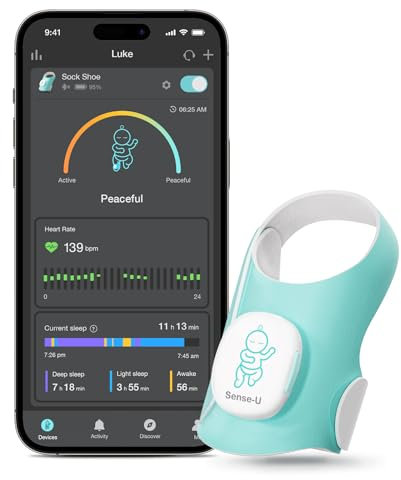 Sense-U Baby Smart Sock Shoe Baby Monitor, Track Sleep Patterns, Heart Rate, Movement for Peace of Mind, Infant Foot Monitor for Better Sleep,1-12M