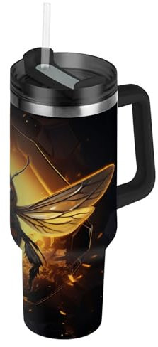 Wzzzsun Insecte Mignon d'abeille Flamme Isotherme Bouteille d'eau avec Paille, Gourde Sport en Acier Inoxydable Gourdes sans BPA pour Enfant Garçon Fille École Bureau