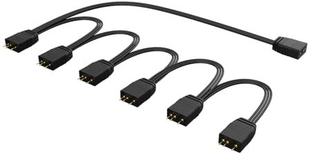 Akasa 1-to-6 aRGB Splitter Cable, 5V, 3-Pin aRGB Extension Cable, 1 Female Connector to 6 Male Connector, Length: 85cm, AK-CBLD13-85BK