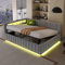 Oxtao Polsterbett Schlafsofa 140x200, Doppelbett mit Hydraulischem Stauraum, mit LED-Licht und USB-Ladefunktion, Tagesbett Jugendbett mit Lattenrost, Samtstoff, ohne Matratze (Hellgrau)