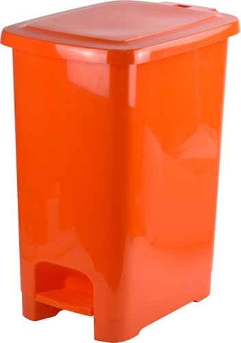 LAVV HOUSEWARES LTD Slim 60 Litres Plastic Pedal Bin for Home and Kitchen Rubbish Waste (Orange)