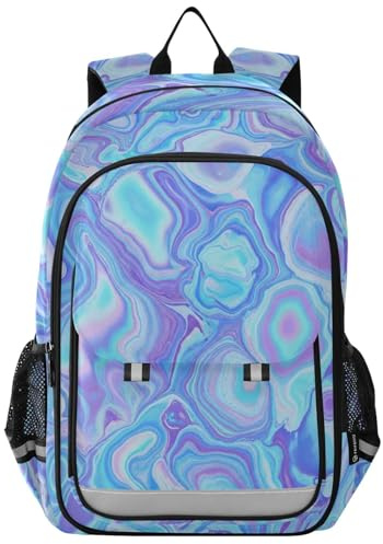 RPLIFE Swirling Marble Blue Backpack for School Boys Girls, Front Flap School Bag, 17 Inch Durable Backpack for Girls Age 6-12