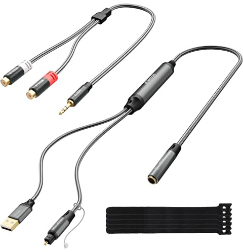 Elecan Câble convertisseur audio optique unidirectionnel mâle vers auxiliaire femelle 3,5 mm, 1,5 m, 192 kHz DAC SPDIF/Toslink Adaptateur numérique vers analogique pour TV/PS4/DVD vers barre de son