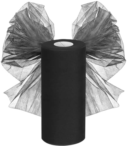 Tüllstoff Tüll Rolle 30cmx92,5M, Tüllband Hochzeitsdeko Tüll Meterware Organza Stoff für DIY Crafts Handwerk Bögen Party Dekoration, Schwarz