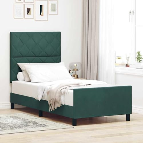 Yunovire Boxspringbett mit verstellbarem Kopfteil, dunkelgrünem Samtbezug, 100x200 cm, Stabiler Holzrahmen, modernes Design für Schlafzimmer, langlebig