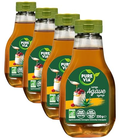 Pure Via Sirop d'agave bio - Alternative au sucre 100% d'origine naturelle- 330g (Lot de 4)