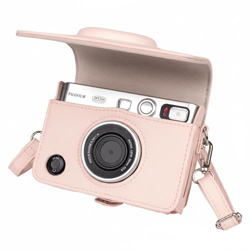 Rieibi Mini EVO Tasche – Vintage PU-Kunstleder Schutzhülle für Fuji Instax Mini EVO Sofortbildkamera – Abnehmbare Abdeckung mit verstellbarem Schultergurt, Batterieladeanschluss – Gentle Rose