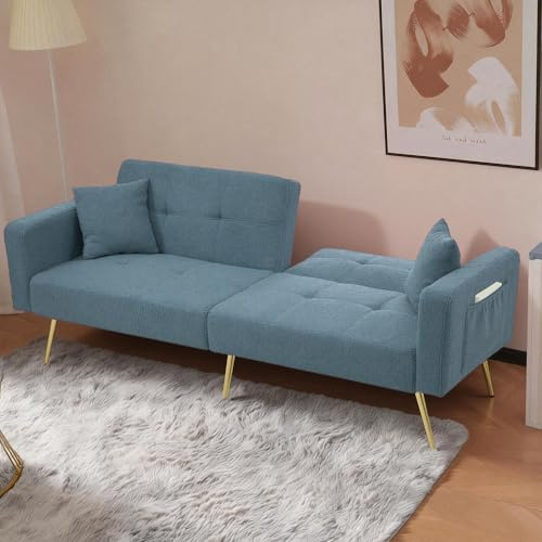 Sofa 2 Sitzer Schlafsofa mit Schlaffunktion, Klappsofa Sofa mit verstellbarem Rückenlehnen, Bettcouch Für Wohnzimmer, Zimmer, Schlafzimmer,Blau