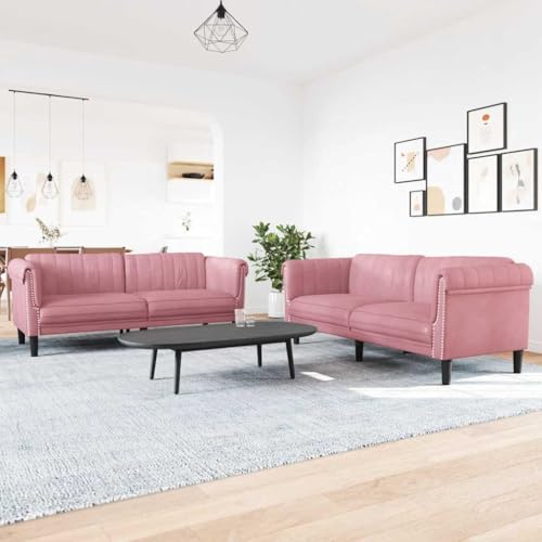 HFXHIJXQ 2+3 Sitzer Sofagarnitur Rosa Samt Couchgarnitur mit Holzbeinen 182/203 cm Breit Modernes Design Bequem & Stabil für Wohnzimmer Schlafzimmer Büro