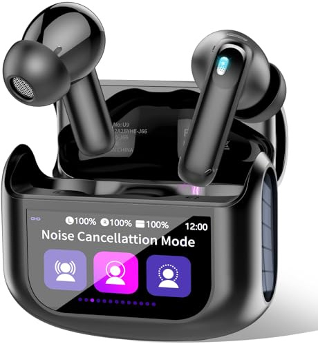QXUFV Wireless Earbuds with Smart Touch Screen ANC Active Noise Cancelling Bluetooth 5.4 Headphones in Ear Earphones with HD Mic HiFi Stereo Sound, Bluetooth Earphones 40H Playtime IP7
