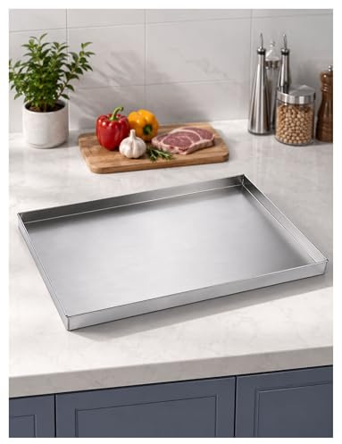 Genérico Bandeja de Acero Inoxidable 304, Grosor 1,0 mm, Acabado Cepillado, Borde Enrollado, Esquinas Soldadas, Bandeja para Preparación y Servicio(304/80x50x5cm)
