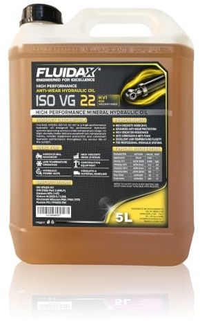 FLUIDAX Olio Idraulico ISO VG 22 HVI 5 Litri – Lubrificante Idraulico ad Alto Indice di Viscosità – Antiusura, Anticorrosione e Antischiuma – per Trattori, Escavatori, Muletti e Impianti Idraulici