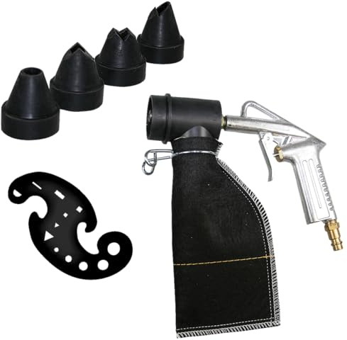 SW-Stahl 25065L Druckluft-Sandstrahlpistole - 6-teilig mit 1/4 Anschluss | Premium Sandstrahlgerät für Karosserie - Inklusive 4 Strahlkappen & 500 ml Auffangbeutel - Rost & Lack Entferner