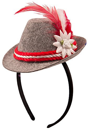 Mini-Hut/Tiara * OKTOBERFEST * mit rot-weißer Kordel und Federschmuck // F-20970 // Verkleidung Kostüm Mottoparty Geburtstag Mädchen Kinder Tiaras Diademe Bayern Hut