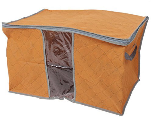 sourcing map Haushalt Bettdecke Kissen Decke Kleidung Reißverschluss Aufbewahrung Tasche Organizer Behälter 58x35x40cm Orange