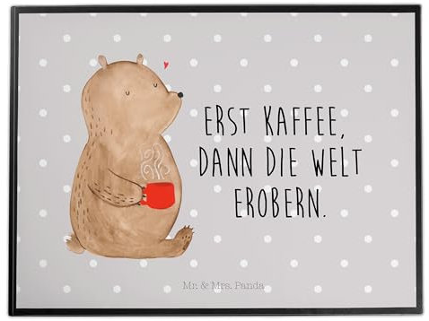 Mr. & Mrs. Panda Schreibtischunterlage Bär Kaffee - Geschenk, Coffee, Schreibtischauflage, Büroartikel, Teddybär, Schreibwaren, Bürobedarf,