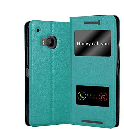 Cadorabo Hülle kompatibel mit HTC ONE M9 in Mint TÜRKIS - Schutzhülle mit Magnetverschluss, Standfunktion und 2 Sichtfenstern