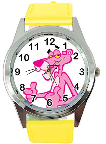 Taport® The Pink Panther Quarz-Armbanduhr, rund, SCI FI, echtes Lederband, inklusive Ersatzakku und Geschenkbeutel, Gelb