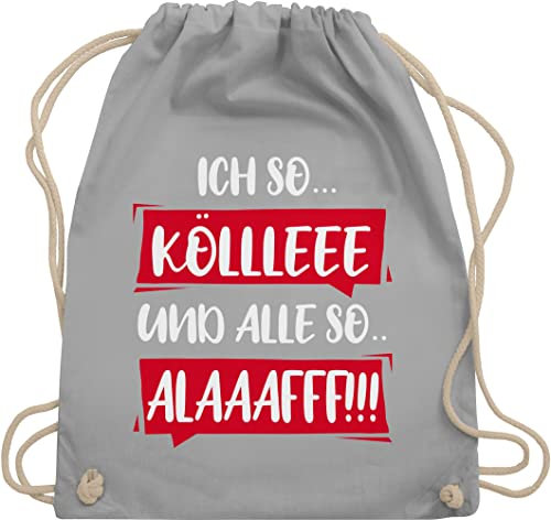Shirtracer Turnbeutel Rucksack - Karneval & Fasching - Taschen - Ich so Kölle und alle so Alaaf I Kölle Alaaf rot weiß I rut un wiess - Unisize - Hellgrau - karnevalsbeutel faschings köln beutel