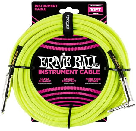 Ernie Ball Cable De Instrumento Trenzado Recto/Ángulo 10ft - Amarillo Neón