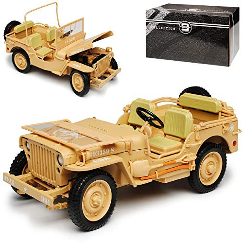 1/4 TON Army Truck Beige Jeep Willys USA Army 2. Weltkrieg Triple 9 1/18 PremiumX Modell Auto mit individiuellem Wunschkennzeichen
