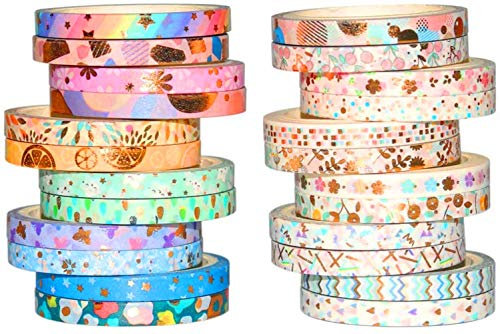 YUBX Washi Tape Set 24 Rollen Masking Tape 5mm breit Klebeband Bunt dekorativ bedruckt Blattgold für Scrapbooking Handwerk Bullet Journal Planer Geschenke Dekoration (Candy 24)