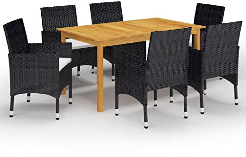 vidaXL Gartenmöbel Set 7-TLG. Sitzgarnitur Sitzgruppe Gartengarnitur Gartenset Tisch Esstisch Stühle Gartentisch Gartenstuhl Sessel Schwarz