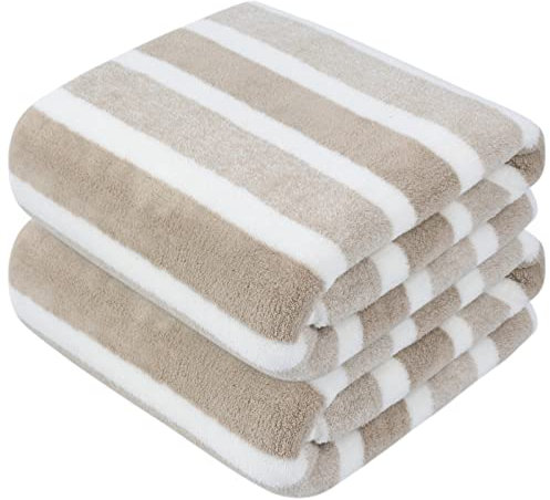 KinHwa Mikrofaser Badetuch groß xxl 76cmx152cm 2 Pack Gestreiftes Badehandtuch schnelltrocknend & fusselfrei Duschtuch Saunatücher Weiche & saugfähige Microfaser Handtücher leichte Reisehandtuch Braun