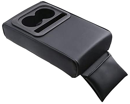 YlRNhe Car Armrest Cushion, Universal Car Center Console Armrest Pillow Memory Foam PU Leather with Cup Holders & Storage Pocket, Center Console Storage Box Organizer Car Interior Accessories (black)