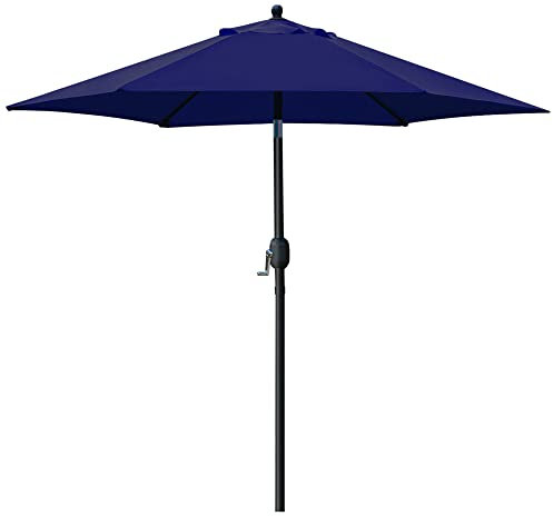 Sunnyglade Sombrilla de patio de 7.5 pies para mesa al aire libre con botón de inclinación/manivela, 6 costillas (azul marino), Paraguas