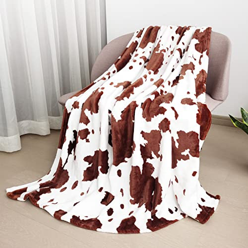 AUIVTY Kuhdecke, braune Decke mit Kuhdruck, für Kinder und Erwachsene, weiches Fleece, Kuh-Überwurf, Decke, Rindsleder, Dekor für Couch, Sofa, Bett (Braun, 127 x 152 cm)