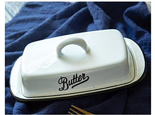 caihuashopping Butterdose Retro nostalgischer Email mit Deckel-Snack-Tablett Home Küchentürpfer Butter Box Käse Aufbewahrungsbox Butterschale (Color : Butter Box B)