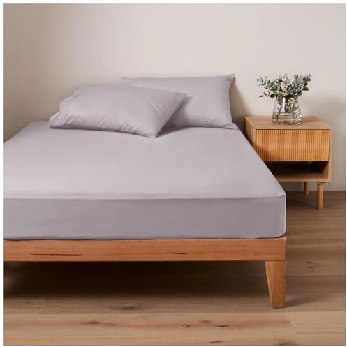 Easy Care Fitted Sheets Super Soft Plain Dyed Bedding Non Iron Polycotton Double Fitted Bed Sheet, Grey