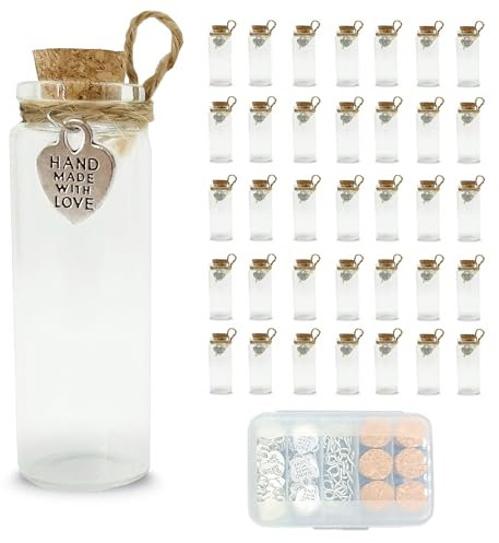 LOYONAL Small Glass Bottles With Cork Stopper - 35 Mini Jars, 20 ml Capacity - Wedding Favour Glass Craft Bottles