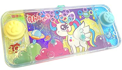 Mini Wasserspiele, Ringwasserspiele für Mädchen und Jungen, Reisespiel Aguaplay Water Geme. Aqua Play (Einhorn 2 Knöpfe gelb-blau)