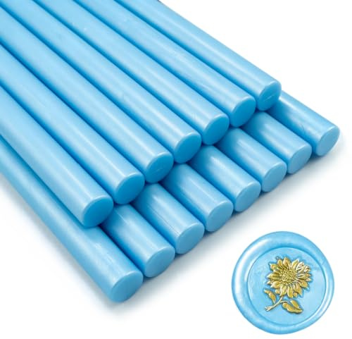 Wax Seal Stick, Zifospy 15 Pieces Glue Gun Wax Seal Sticks for Wax Seal Stamp,Light Blue Sealing Wax Sticks for Wedding Invitations, Cards, Envelopes