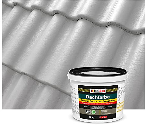 Isolbau Dachfarbe - 12 kg RAL Farbe Fassadenfarbe Nano Dachlack Sockelfarbe Wetterfest - Lösemittelfrei, Wasserdicht, UV-beständig - Steingrau