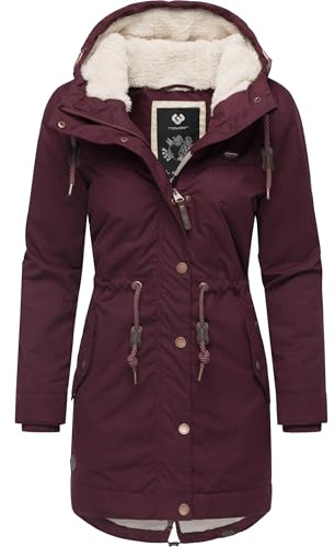 Ragwear Damen langer Mantel warme Winterjacke mit Kapuze YM-Canny Wine Red22 Gr. XXL