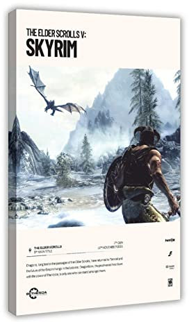 FABIVA The Elder Scrolls V Skyrim (2011), Videospiel-Poster, Leinwand, Poster, Schlafzimmer-Dekor, Sportlandschaft, Büro, Raumdekoration, Geschenk, Rahmen-Stil, 60 x 90 cm