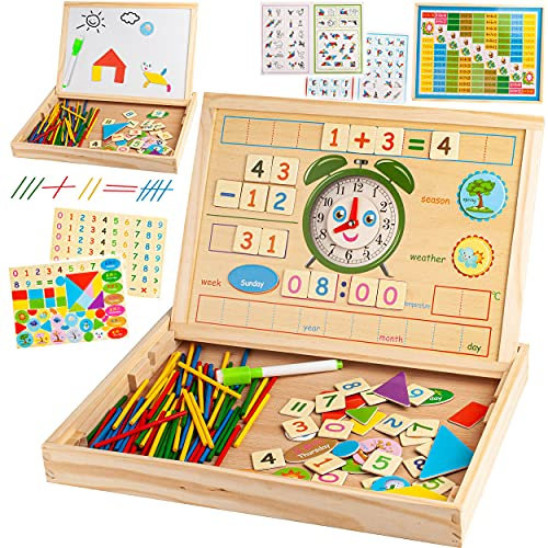 alles-meine.de GmbH XXL Legespiel Modellwahl Magnet - Rechnen üben & Lernen + Uhrzeit - Holz Rechenspiel + Kreide - Tafel - Addieren & Subtrahieren & das kleine Einmaleins - ..