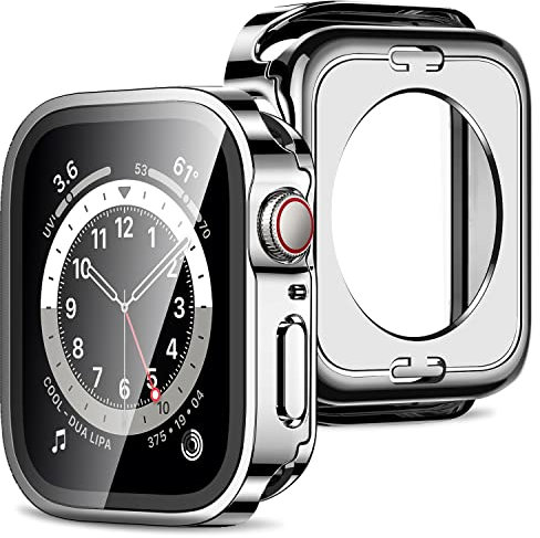 Amizee 2 in 1 Hülle [2 Stück] Kompatibel mit Apple Watch Series 6/5/4/SE 3 2 1 40mm mit Displayschutz, 360° Rundum Gehäuse Schutzhülle für iWatch Series 6/5/4/SE 3 2 1 (Silber)