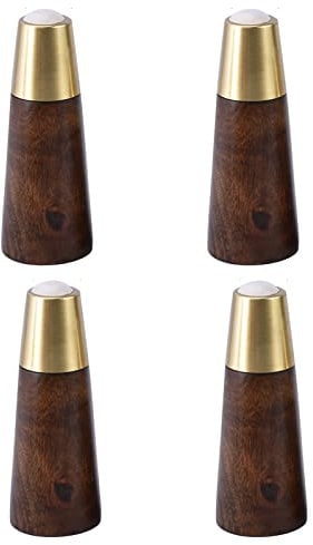 Wooden Furniture Legs,Round Tapered Mid-Century Modern Legs with Brass Base Replacement Legs for Cabinets,Coffee Tables,Ottomans,Sofas,Loveseats,Armchair Legs Set of 4 (Dark brown,20cm/7.87in)